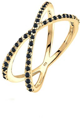 Elli Damen Echtschmuck Ring Wickelring X mit Zirkonia Kristallen in 925 Sterling Silber vergoldet