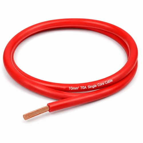 MKGT 70A Hi-Flex Battery Cable – 10mm2 10 Gauge Pure Copper Single Core PVC Welding Wire for 12V & 24V Automotive, Campervan, Solar, Inverter & Leisure Battery Systems (Red, 1 Meter)