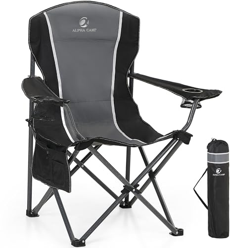 ALPHA CAMP Camping Chairs for Adults Folding Chairs Outdoor with Cup Holder Heavy Duty Camping Chair Up to 160kg, Lightweight And Portable