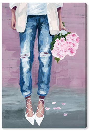 The Oliver Gal Artist Co. Fashion and Glam Premium Wall Art Canvas Prints Modern Home Décor 'Fashion Blogger Flowers' - 16 x 24, Blue, Pink
