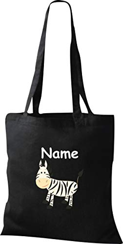 Shirtinstyle Stoffbeutel Tasche, Tiermotiv Zebra mit Wunschnamen, Natur Zoo Tiere Animal, Geschenk, Baumwolltasche, Logo, Spruch, Verwandschaft, Motiv, Farbe Hellblau