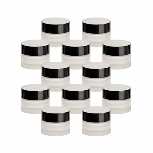 gouveo Lot de 12 pots à crème vides en verre mat 30 ml avec couvercle à visser noir et brochure