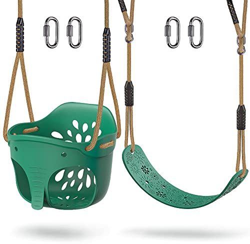Dolibest 2er Schaukel Kinder, Indoor Outdoor Babyschaukel Weichen Plastik Schaukelsitz Spielplatz Gartenschaukel Eimer Schaukel Schaukelbrett mit 130-200cm Seil für Kleinkind/Teens,Elefant&Blume/272kg