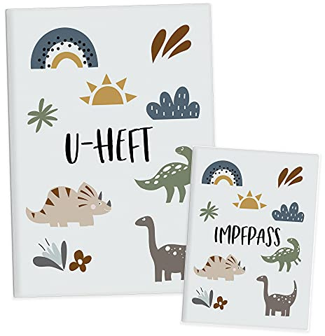 HIMMEL.HERZ.PAPIER® U-Heft-Hülle inkl. Impfpass Hülle - 3- teiliges Set - Hochwertige Hülle für Untersuchungsheft und Impfpass deines Kindes - Dinos