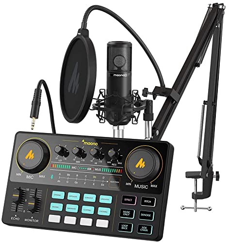 MAONO Podcast Equipment Bundle Audio mixer All-in-One Podcast Production Studio with 3.5mm Microphone for Live Streaming, Podcast Recording, PC, Smartphone, DJ MaonoCaster Lite (AU-AM200-S6 Black)