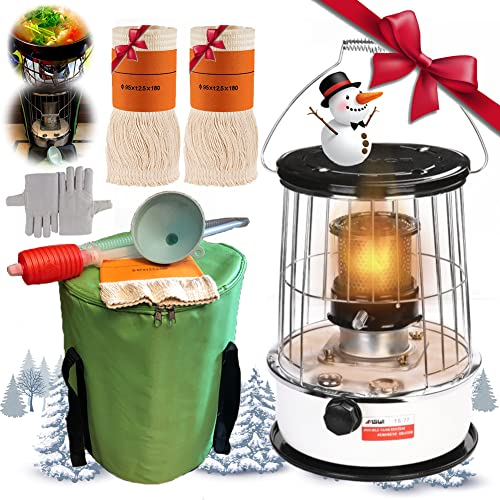 YMWD Petroleum Heizung Heizer mit Umfallschutz, Tragbarer Effizienter Petroleumofen für InnenräUme, Mobile Heizung Ohne Strom Innen mit 2 Docht für Indoor Zeltheizung Camping Kochen,Upgrade weiß 6l