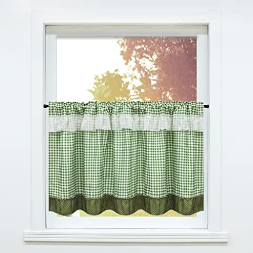 SCHOAL Landhausstile Küche Gardine Scheibengardine Tunnelzug Bistrogardine Landhaus Kurzgardine Halbtransparent Grün BxH 90x90cm 1 Stück