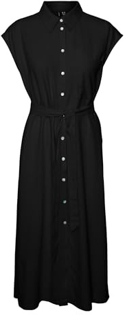 VERO MODA Damen Vmmymilo Sl Calf Shirt Dress WVN Ga Kleid, Schwarz, M EU