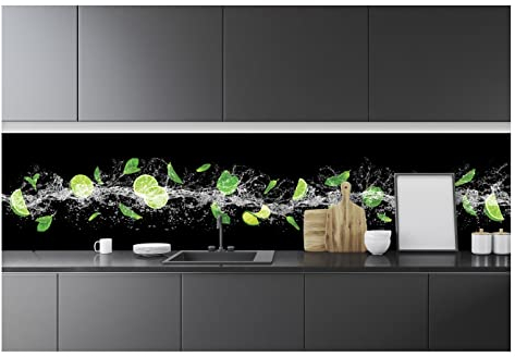 WallArena - Vlies Fototapete Küche Abwaschbar Wasser Obst Limetten Küchentapete 250x60 - Fototapeten - Tapeten - für Wohnzimmer Schlafzimmer - Vliestapete Wandtapete Tapete 3D Effekt- inkl. Kleister