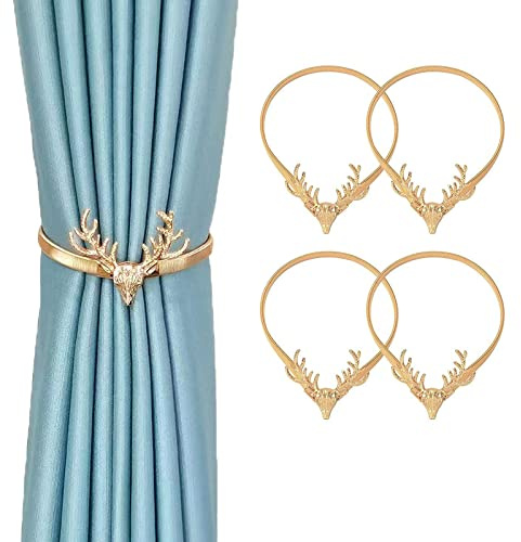 Winlauyet 4 STK. Vorhang Raffhalter Elch Design Raffhalter Vorhang Clip Legierung Feder Vorhanghalter für Gardinen (Golden)