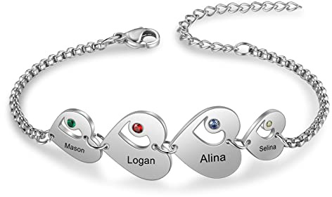lorajewel Armband Damen Personalisierte Armbänder mit Gravur 1-6 Herz Name Geburtsstein Armband Muttertagsgeschenk Geburtstag Geschenke für Mama Tochter