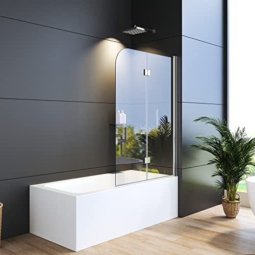 WDWRITTI Duschwand für Badewanne 100 x 140 cm Faltbar 2-teilig, Duschtrennwand aus 6mm ESG Sicherheitsglas mit Nano Beschichtung, Duschabtrennung für Badewanne