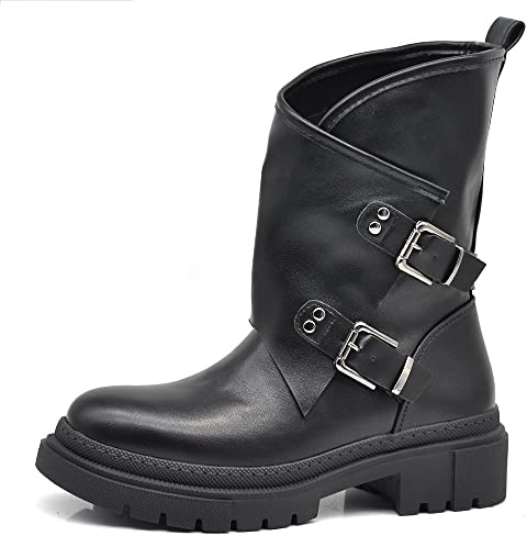 IF Fashion Scarpe Da Donna Stivali Stivaletti Alla Caviglia Biker Fibbie Anfibi invernali HJ3051 Nero N.37