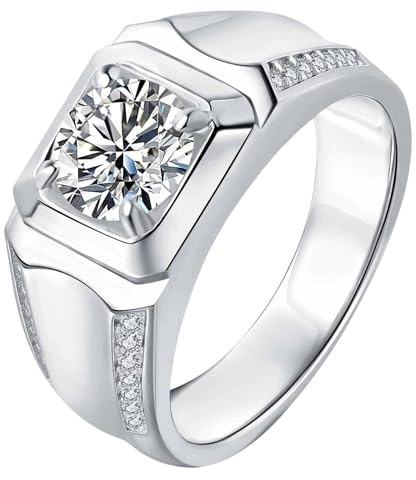 SweetJew Mens Moissanite Wedding Band 925 Sterling Silver Ring for Men 2cttw D Color VVS1 Clarity Brilliant Round Cut Promise Rings for Him Size W 1/2