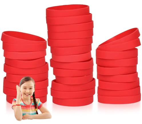 THXIY 7'' Braccialetti in silicone per bambini adolescenti, 50 pezzi braccialetti di gomma, cinturini da polso in gomma sportivi per eventi rosso