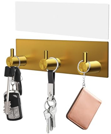 VIS'V Key Holder Wall Mount, Small Adhesive Key Hanger with 3 Hooks, Gold