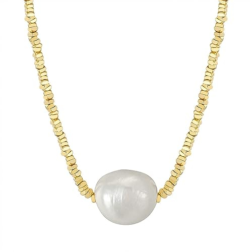 KnBoB Halskette Damen Silber 925, Mädchen Gold Perlen Anhänger Anhänger Schmuck 45 cm