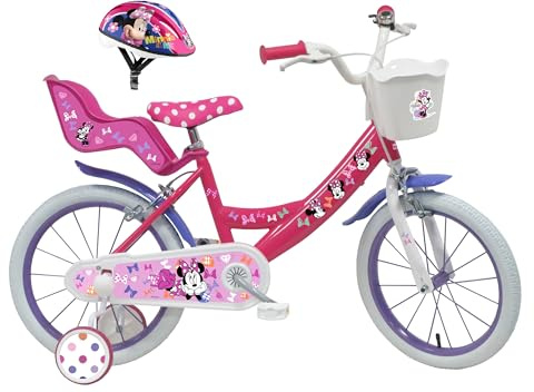 A.T.L.A.S. Disney Girls, 16 tums barncykel + Mimmi-hjälm ingår, rosa och vit, samma som bilderna