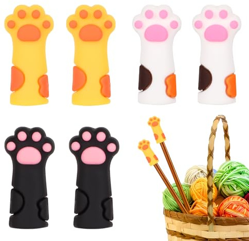 6stk Katzenpfoten Nadelspitzen Stopper, Silikon Stricknadelspitzenschutz Maschenstopper Nadelspitzenabdeckungen Strickzubehör für Nadeln der Größe 11-17 (8mm-12,75mm)