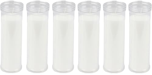 Paquete de 6 Velones Litúrgicos Blancos de Parafina - 18x6 cm, 105 Horas de Duración, Mecha de Algodón Puro, Sin Perfume, con Envase Protector
