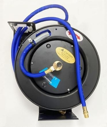Unibos | Air Hose Reel | Heavy Duty Construction, 30Ft Hose | 300Psi Working Pressure | Spring-Powered Auto Rewind | Multi-Mount Design Wall, Ceiling, or Floor | 4-Directional Non-Snag Rollers (30FT)