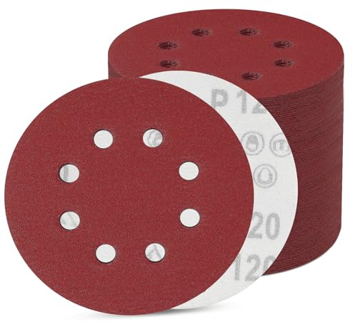 100 Stück Schleifpapier 125mm Klett, Schleifscheiben 8 Loch, Exzenter Runde Schleifpapier (100 Stück 120 Körnung)