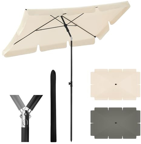 WOLTU Ombrellone da Spiaggia/Giardino con Funzione di Inclinazione, Ombrellone da Esterno, Altezza Regolabile, Protezione UV per Terrazza, Piscina, 2x1,2m, Beige