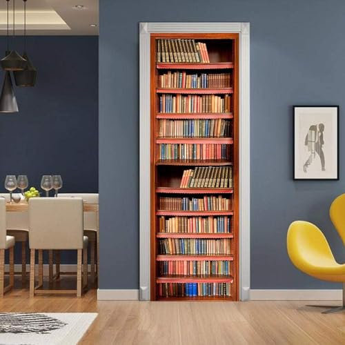 3D Bücherregal Bücherregal 95 X 215 Cm Türtapete Selbstklebend Türposter Vinyl Entfernbar Türaufkleber Aufkleber Zuhause Dekor - Kinderzimmer Wohnzimmer Küche Schlafzimmer Bürotür Fotos 0