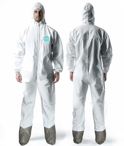 Andes Hazmat Suits, Protective Coveralls with Attached Boots and Hood, Heavy Duty Full Body Disposable Painters Suits, Lab Coveralls (1, XX-Large)