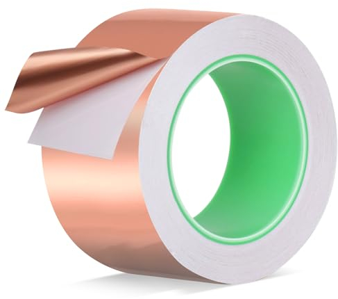 Kupferband Gegen Schnecken, 50mm x 20m Beidseitig Leitende EMI Kupferfolienband, Schneckenschutz Kupferband für Hochbeet Pflanzen, Kupferband Selbstklebend Schneckenabwehr, Schneckenband Kupfer