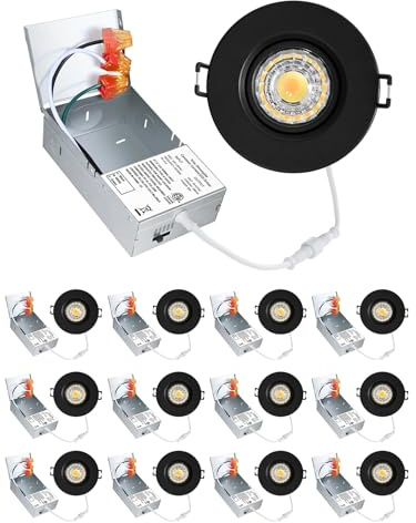 POPANU Premium 3-Inch Gimbal LED Recessed Light Canless Downlight Rotatable Spotlight with Junction Box, Eyeball Ceilling Potlight, Dimmable, 8W 5CCT Adjustable, Black Round Trim, 12 Pack
