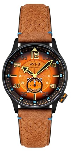 AVI-8 Hawker Typhoon Baldwin - Montre automatique pour homme de 42 mm avec bracelet en cuir AV-4119, orange brûlé