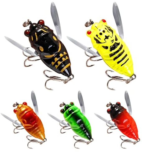 5 Bionic Fly Fishing Bait, Cicada Fishing Lure Hook, Holographic Eyes Fishing Hard Lures Fishing Cicada Bait, Fish Attractant Fishing Gear, Artificial Cicada Fishing Lures