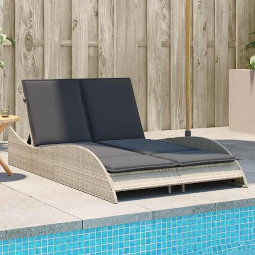 Festnight Doppel Sonnenliege Rattan Gartenliege Doppelliege Outdoor 2 Personen Sonnenbett Polyrattan Liege Outdoor Rattanliegen Outdoor Balkon Loungebett Gartenbett Verstellbare Rückenlehne