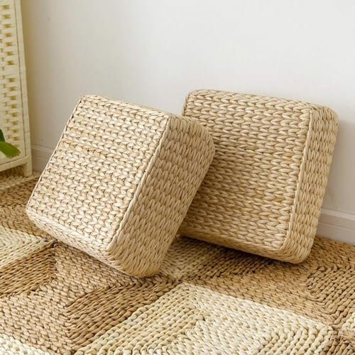 Cojín cuadrado tejido a mano para meditación, cojín de paja para tatami, yoga, cojín de suelo, transpirable, tatami japonés, almohada de suelo de 30 cm, cojín de meditación hecho a mano