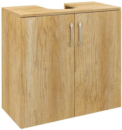 HOMCOM Mobile Bagno Sottolavabo Moderno, Armadietto Sospeso a 2 Ante con 2 Ripiani e Intaglio a U in Legno, per Lavabi con o senza Colonna, Colore Naturale