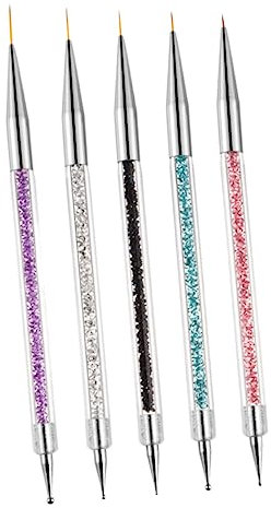 WOONEKY 5pièces Pinceaux De Nail Art Avec à Dessin Double Tête Et Outils De Manucure