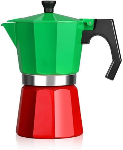 Cafetière italienne à moka pour gaz, cuisinière électrique, 6 tasses/283,5 g, cafetière cubaine manuelle pour cappuccino ou latte (vert et rouge)