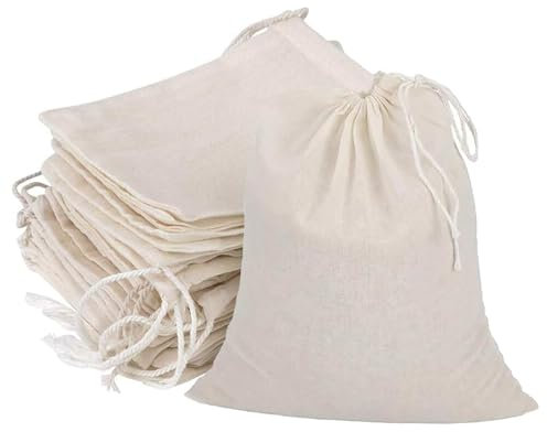30Pcs Muslin Bags,Cotton Drawstring Reusable Tea Bag,Spice Bags for Cooking,Snack Spices Bags Tea Coffee Filter Bags Crafts Soap Nuts Gift Ba