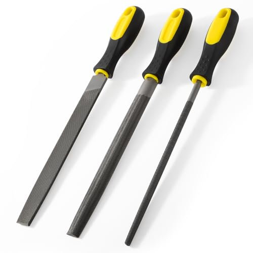 KINGHON Feilenset Diamant 3tlg, Holzfeilen set inkl Flachstumpffeile, Halbrundfeile, Rundfeile, Hochwertiges Diamantfeile 200mm lang, Hochwertiges Profi Feilen Set for Metall, Tile, Ceramic, Glass
