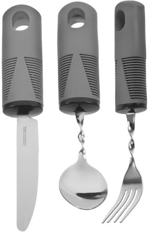 ULTECHNOVO 3piezas Cubiertos Adaptables De Acero Inoxidable Para Ancianos Resistentes y Anti-temblor Diseñados Para Facilitar La Alimentación De Mayores Con Discapacidad o Temblor De