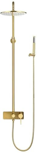 PUFAHAU Bathroom Shower Faucet System Mixer Set, Wall Mounted Brushed Gold Brass Shower System 10 Shower Taps Rain Shower Head and Handheld Shower Head with Shower Hose K