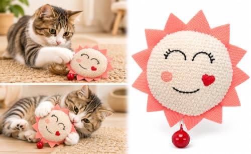 Flamingo Katzenspielzeug – Lovu Sonne – 9cm – Textil – mit Glöckchen & Catnip – beige – Spielzeug für Katzen
