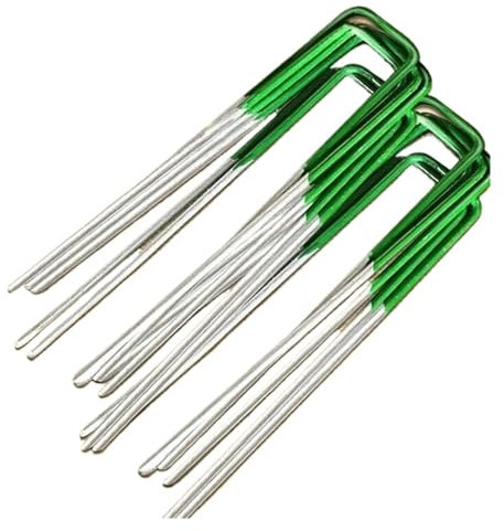 GWPOZGN 20 grapas artificiales de césped artificial en forma de U para césped o césped, clavijas de fijación de malas hierbas de metal galvanizado para jardín, soporte para plantas, 150 mm