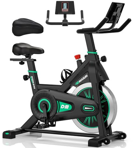 DMASUN Exercise Bike Professional with Large Tablet Holder & LCD Display, Quiet Indoor Cycling Bike for Home Use, 0-100% Resistance Spin Bike with 350LBs Capacity (Additional Soft Seat Cushion Cover)