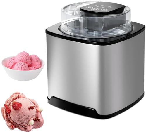 WOTZOV Gelatiera con compressore, gelatiera, yogurtiera con Display LCD, Senza precongelamento, Contenitore da 2 Litri Rimovibile e Coperchio Trasparente.