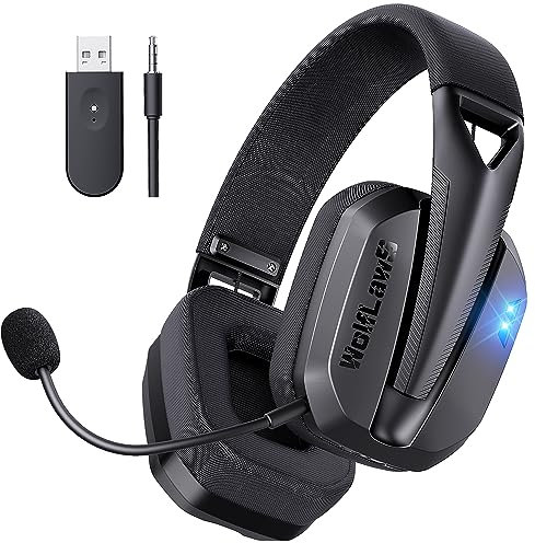 WolfLawS Wireless Gaming Headset for PC, PS5, PS4, Mac, 2.4GHz/Bluetooth USB Over-Ear Headphones with Detachable and Built-in Mics, 48+ Hour Battery