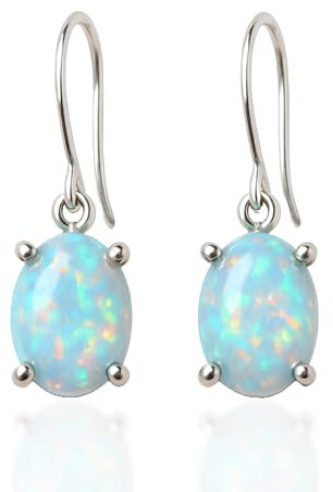 Opal 925 Sterling Silber Feine Ohrhänger für Frauen Opal 6x8mm Ovale Form Feine Silberohrringe für Sie S-18