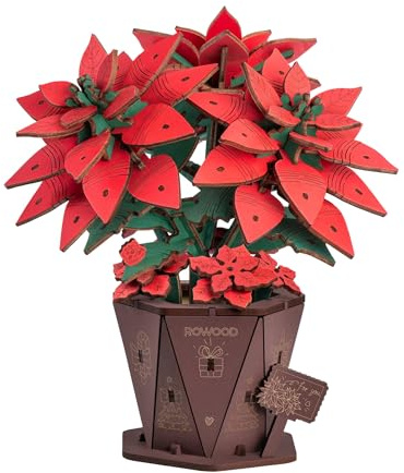rowood Weihnachtsstern TF001 Künstliche Blume Bausatz Weihnachtsdeko Tisch Holz Geschenk für Frauen Erwachsene In 1 Stunde Zusammenbauen