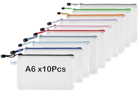 TRANBO A6 Zip Beutel 10 Stück: Halbtransparente Etui Mesh Bag Dokumententasche – 19×11,5 cm Aufbewahrungstaschen für Schule, Büro, Reise